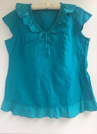 Яркая натуральная льняная блуза, натуральный лён, бирюза