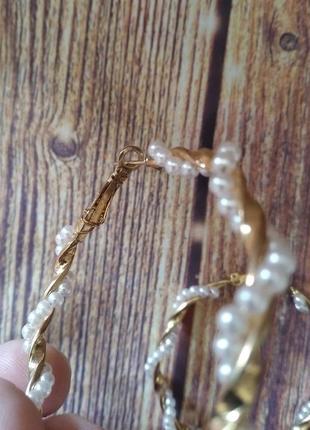 Великі нові виті сережки кільця, діаметр 5 см, з штучним перлами, недорого5 фото