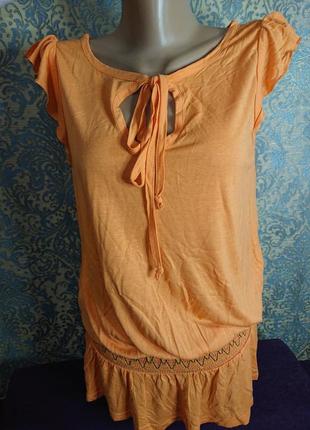 Красивая удлиненная блуза блузка блузочка туника цвет тыквы размер 46/48 футболка6 фото