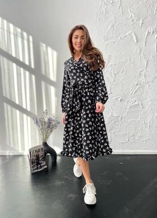 Платье миди с оборкой