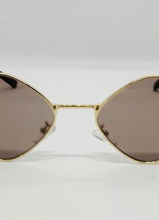 Женские солнцезащитные очки в стиле valentino ромбы коричневые в золоте2 фото