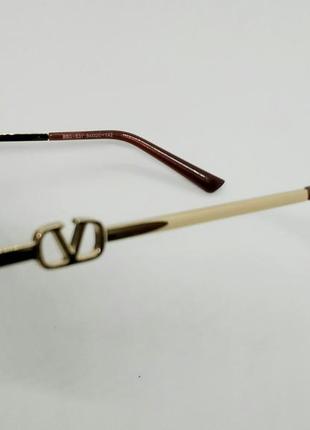 Женские солнцезащитные очки в стиле valentino ромбы коричневые в золоте7 фото