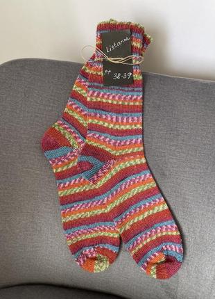 Носки ручной работы пёстрые яркие носочки хендмейд теплые шерстяные на подарок