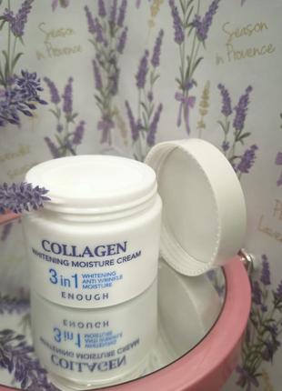 Крем для обличчя зволожувальний 3 в 1 enough collagen whitening moisture cream з...