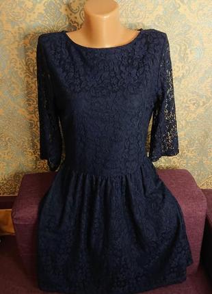Красиве синє плаття з мережива спідниця пишна розмір батал 48/502 фото