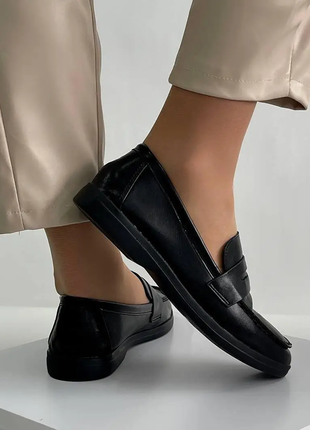 Туфли лоферы женские черные т14632 фото