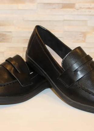 Туфли лоферы женские черные т14637 фото