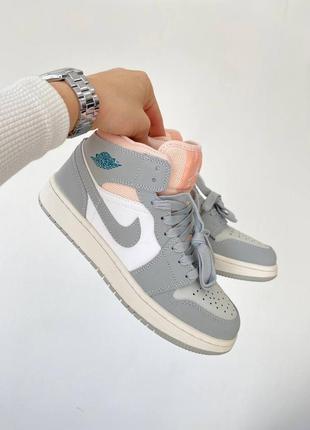 Nike air jordan 1 retro grey pink новинка жіночі трендові високі сірі кросівки найк джордан весна літо осінь женские серые кроссовки