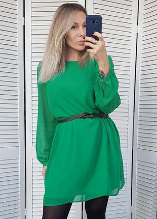 Изумрудное зеленое шифоновое платье