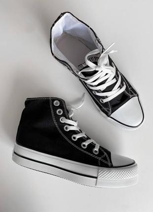 Converse chuck taylor high sole black трендові круті кеди конверс на високій підошві чорні весна літо женские классические кеды на высокой платформе4 фото