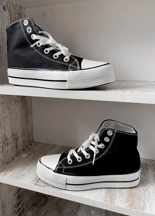 Converse chuck taylor high sole black трендові круті кеди конверс на високій підошві чорні весна літо женские классические кеды на высокой платформе3 фото