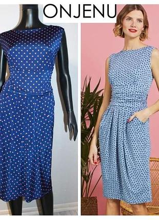 Класична міді сукня в горох onjenu темно-синє міді плаття в горошок polka dot приталене