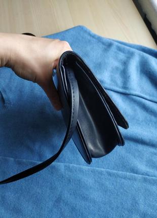 Сумочка на длинном ремешке через плечо синяя винтажная ретро серая3 фото
