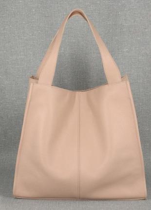 Жіноча об'ємна сумка з натуральної шкіри рожева