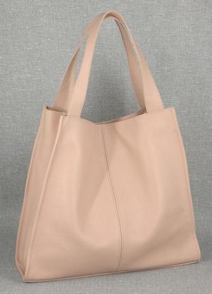 Женская объемная сумка из натуральной кожи розовая2 фото
