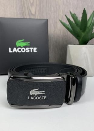 Мужской кожаный ремень автомат в стиле лакоста крокодил в коробке, пояс lacoste натуральная кожа в коробочке