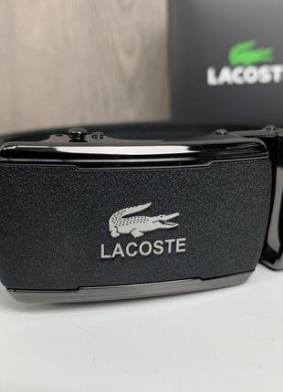 Мужской кожаный ремень автомат в стиле лакоста крокодил в коробке, пояс lacoste натуральная кожа в коробочке8 фото