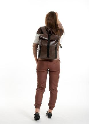 Мега коричневий стильний жіночий рол з відділенням під ноутбук2 фото