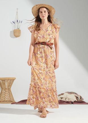 Квіткова максі сукня з воланом квітковий принт esmara квіткове шифонова максі плаття з рослинним візерунком оборк3 фото