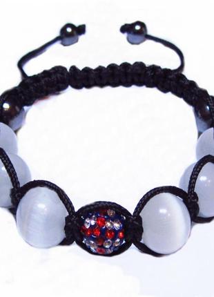 Браслет shamballa з котячим оком і стразой