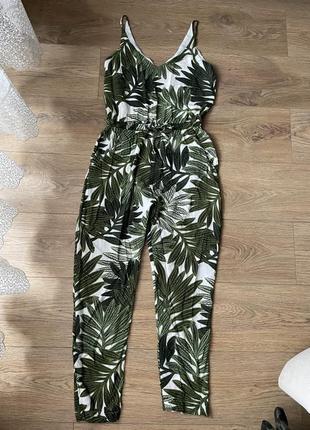 Комбинезон майка штаны брюки зеленый пальмы листья2 фото