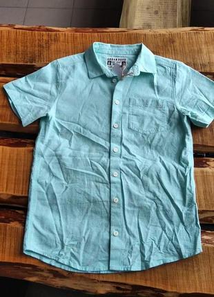 Бірюзова бавовняна сорочка, сорочка з короткими рукавами