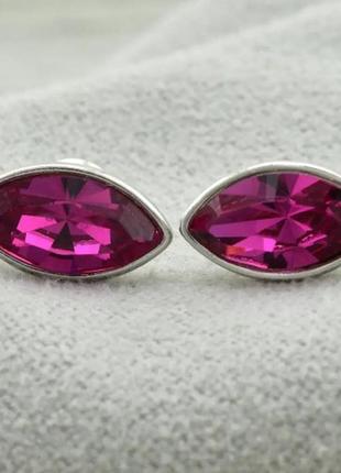 Серьги xuping с кристаллами swarovski 83094, размер 11*6мм, цвет фуксия, позолота белое золото2 фото