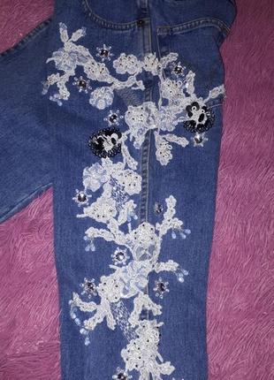 Ексклюзивні розшиті бісером та декоровані мереживом джинси vintage jeans voyager.6 фото