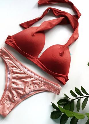 Роздільний Купальник жіночий помаранчевий з трусиками в стрази