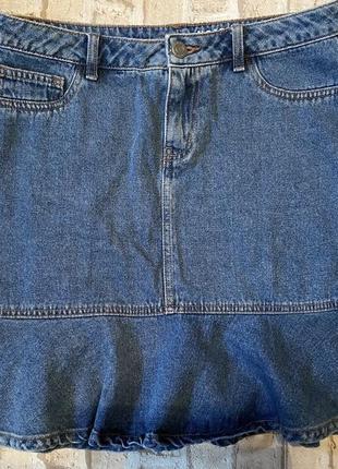 Крута річна джинсова спідниця з воланом