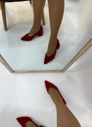 Эксклюзивные туфли лодочки итальянская замша красные2 фото