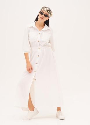 Біла довга сукня-сорочка на ґудзиках