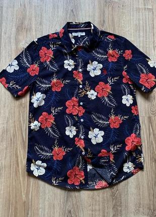 Мужская хлопковая рубашка гавайка с цветочным принтом us polo assn1 фото