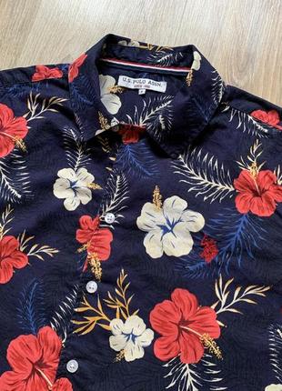 Мужская хлопковая рубашка гавайка с цветочным принтом us polo assn4 фото