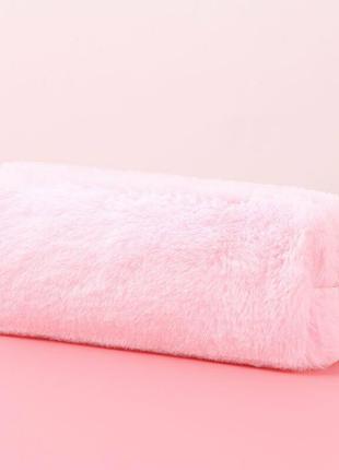 Пенал школьный пушистый из меха "cute"для девушек и детский  (розовый)