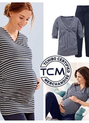 Домашній костюм піжама для вагітних бавовна штани смугастий топ tcm tchibo комплект піжама для вагітних кофта тільник лонгслив штани в смужку1 фото
