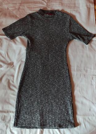 Сукня в обтяжку по фігурі сіре в рубчик boohoo3 фото