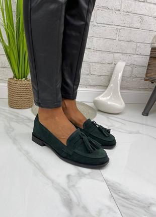 Жіночі замшеві зелені туфлі2 фото