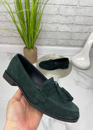 Жіночі замшеві зелені туфлі3 фото
