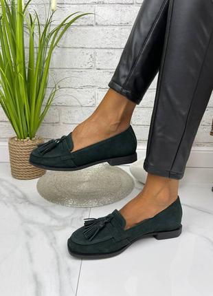 Женские замшевые зеленые туфли5 фото