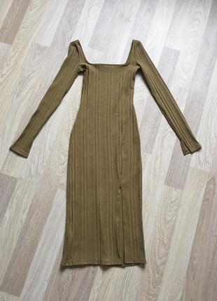 Плаття міді в рубчик кольору хакі