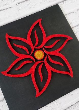 Картина красный цветок, string art, изонить, декор ручной работы4 фото