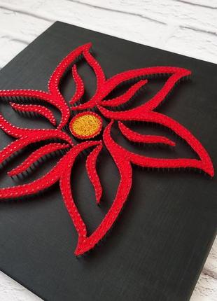 Картина красный цветок, string art, изонить, декор ручной работы5 фото