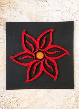 Картина красный цветок, string art, изонить, декор ручной работы8 фото
