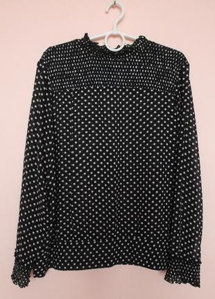 Чёрная шифоновая блузка в белые горошки, блуза нарядная, блузон, рубашка 54-56 р.