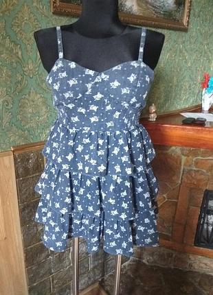 Джинсовый сарафан с чашками на низкий рост (подросток)