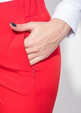 Летние женские брюки зауженные книзу пояс на резинке костюмка красный 46-48 (l).3 фото