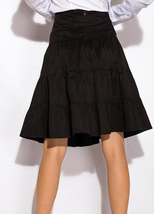 Пышная женская летняя юбка с воланами на кокетке стрейч коттон черный 44.2 фото