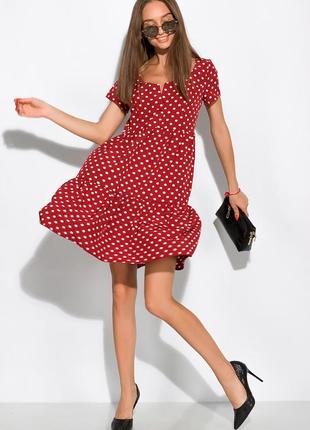 Платье женское летнее в горошек с воланами софт красно-кирпичный  42-44 (s-m)..5 фото