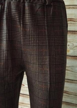 Штани жіночі на резинці жіночі брюки теплий костюмний трикотаж в клітку коричневий 42-44.5 фото